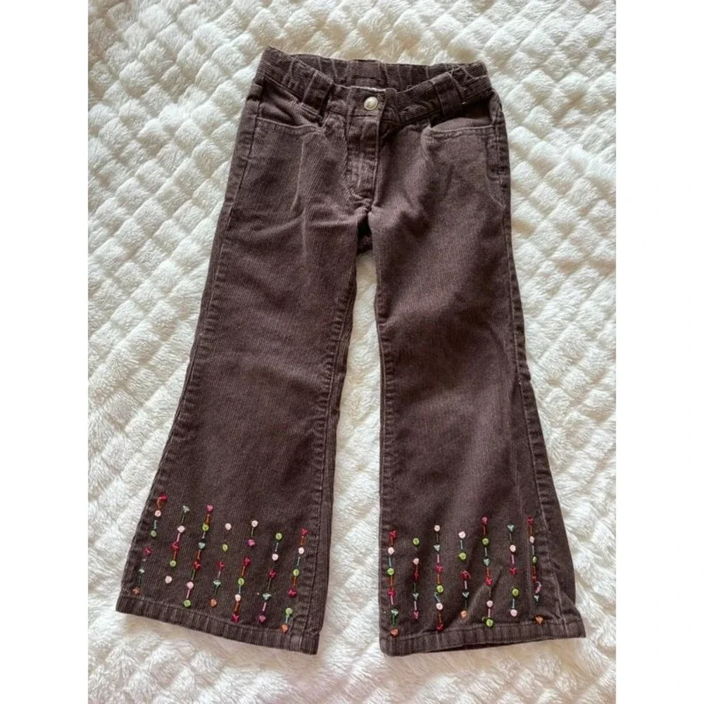 Gymboree Y2K Brown Corduroy Flare Pants with Sequin Trim Girls Size 4